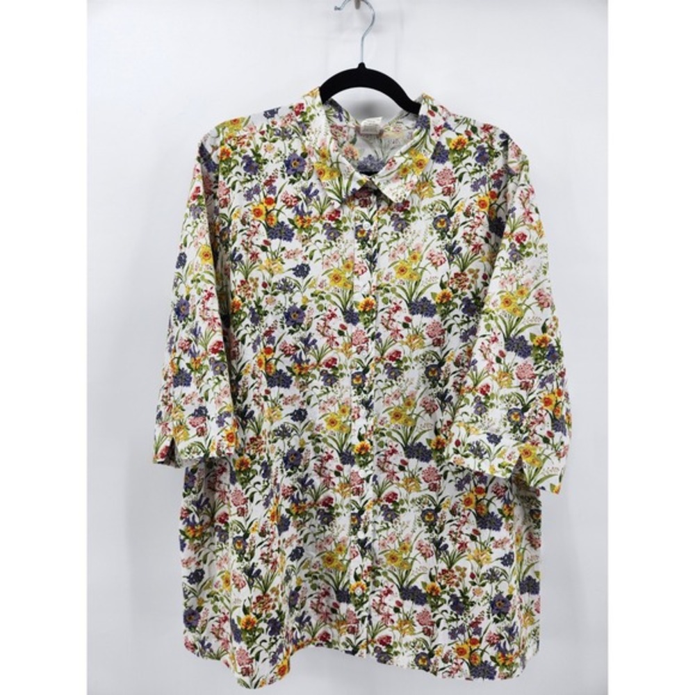 American Sweetheart Floral‎ Print Button Down Shirt 3/4 Sleeve XXL